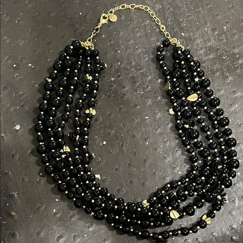 Talbots Black and Gold Beaded multi-layered Necklace